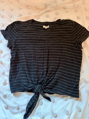 Madewell Striped Tie-Front Womens Top - Black